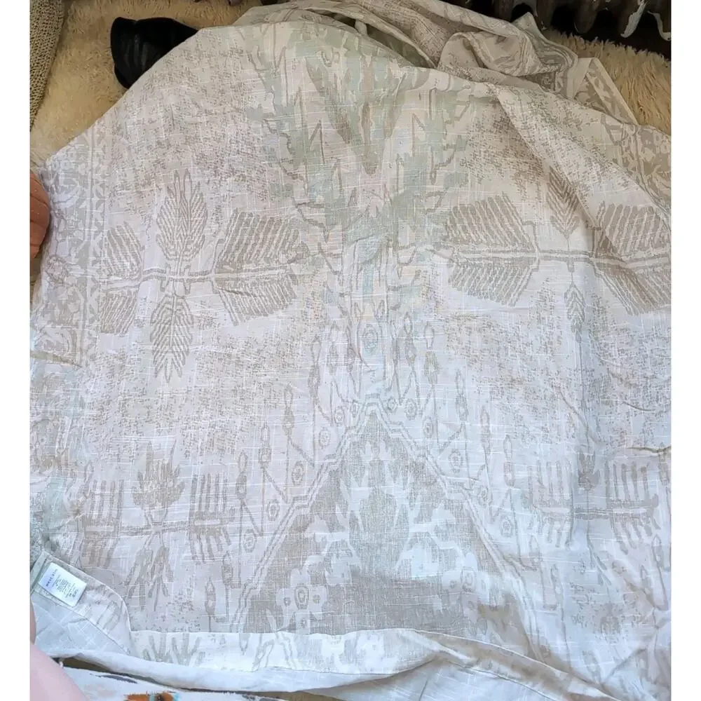 West Elm Ikat Curtain Panels 48 x 108 Set of 2 Green Tan Cream Cotton Sheer Tab